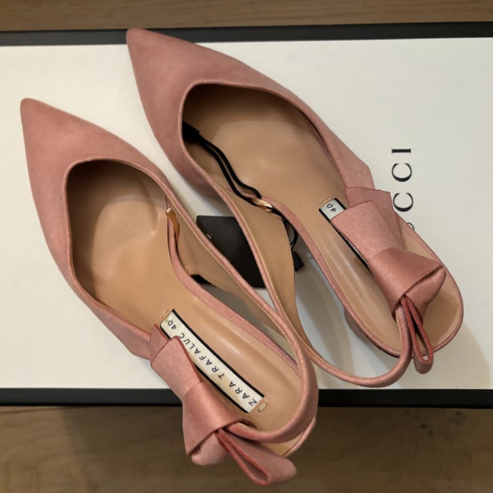 Zara Sling Back Pink Rounded Block Heels, size 9 - Picture 2 of 6
